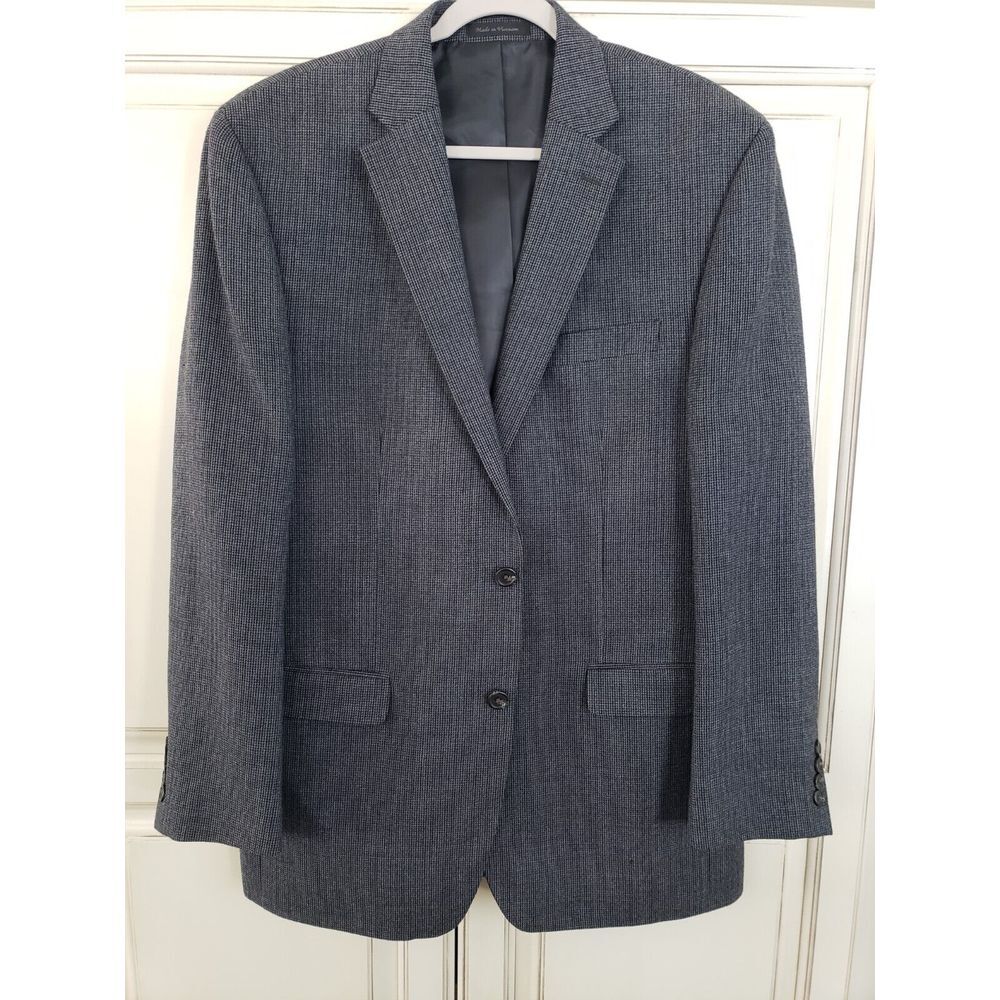 Chaps Wool Sports Coat Navy Blue Jacket Blazer 44L Two Button Closure